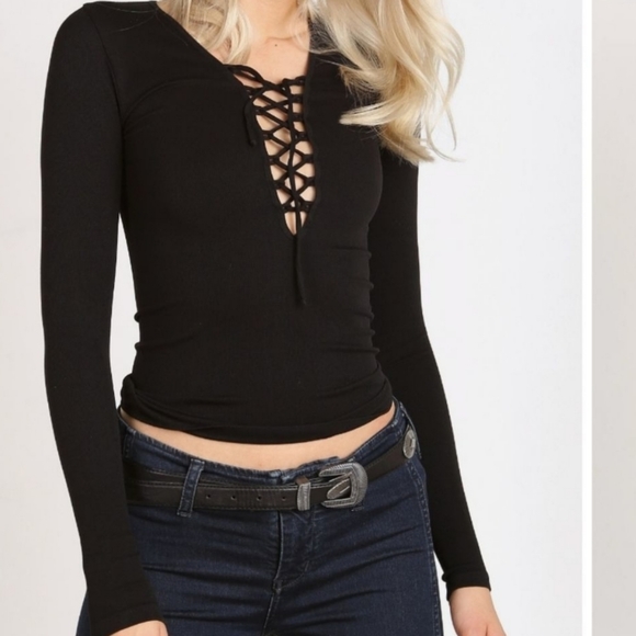 Free People Tops - SOLD ~ Free People Lace Top Womens XSmall Long Sleeve Black Feminine XS